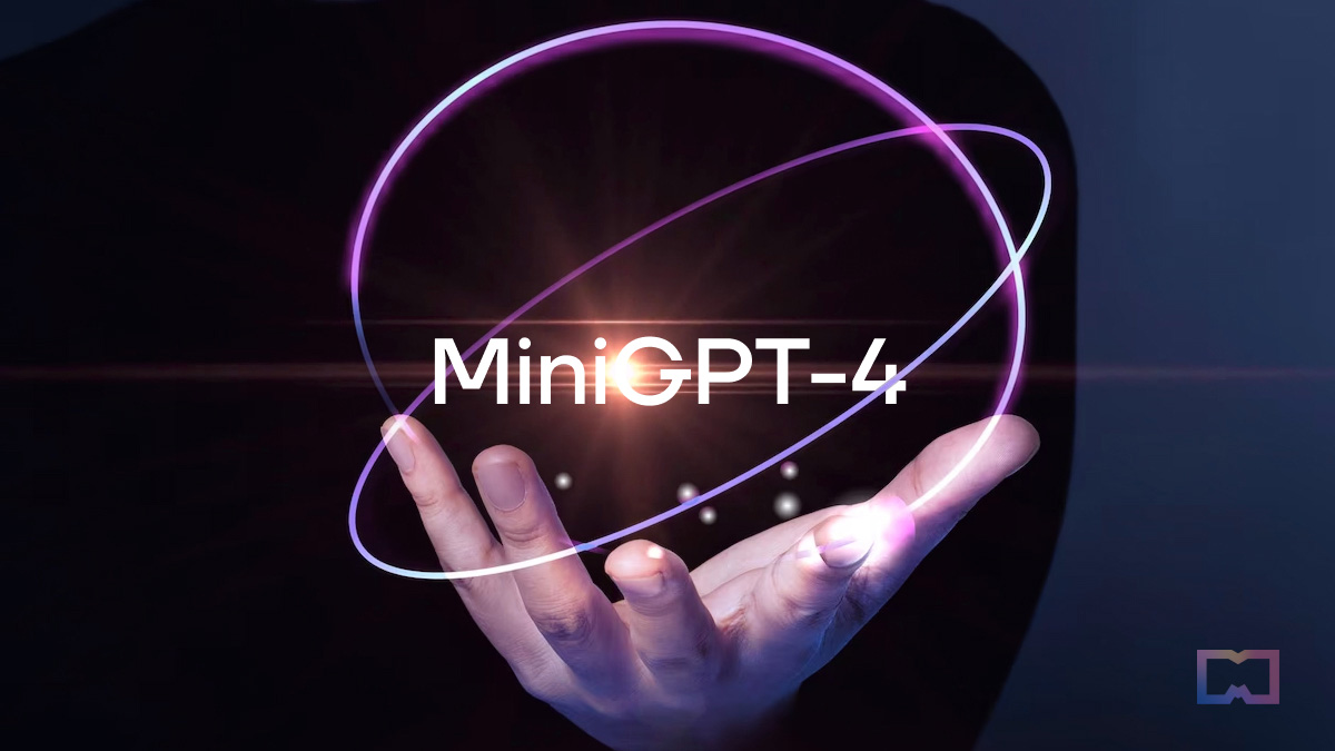 MiniGPT-4. An illustration of an atom floats above a human hand. Meta symbol in the bottom right corner.